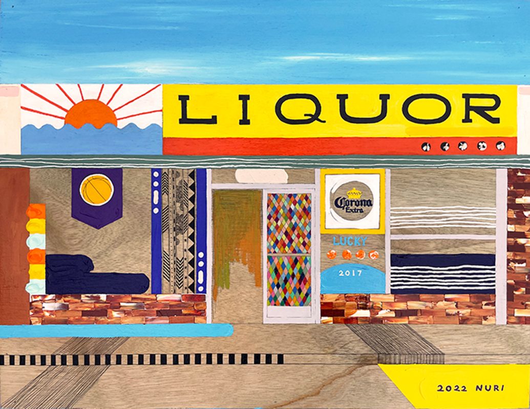 김누리, Sunrise Liquor NY, Mixed media on woodboard, 53x42cm, 2022
