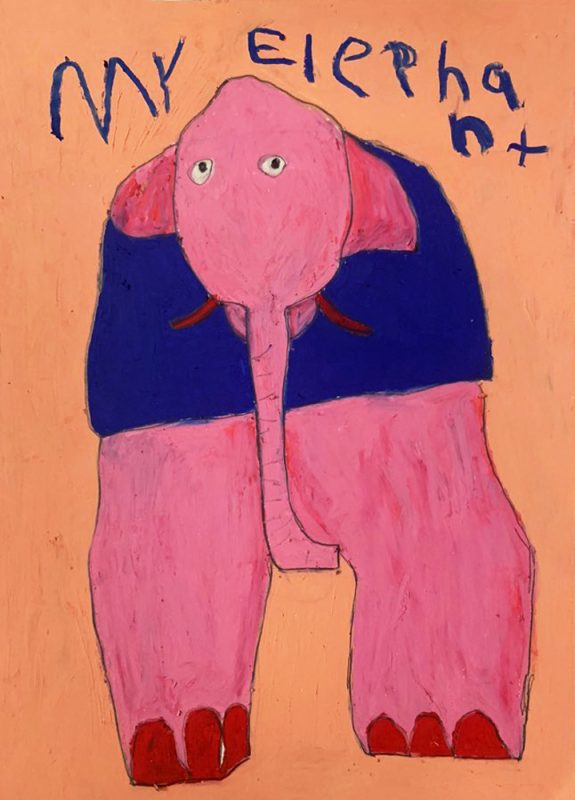 김윤우, Pink elephant, Oil pastel on paper, 29.7x21cm, 2021