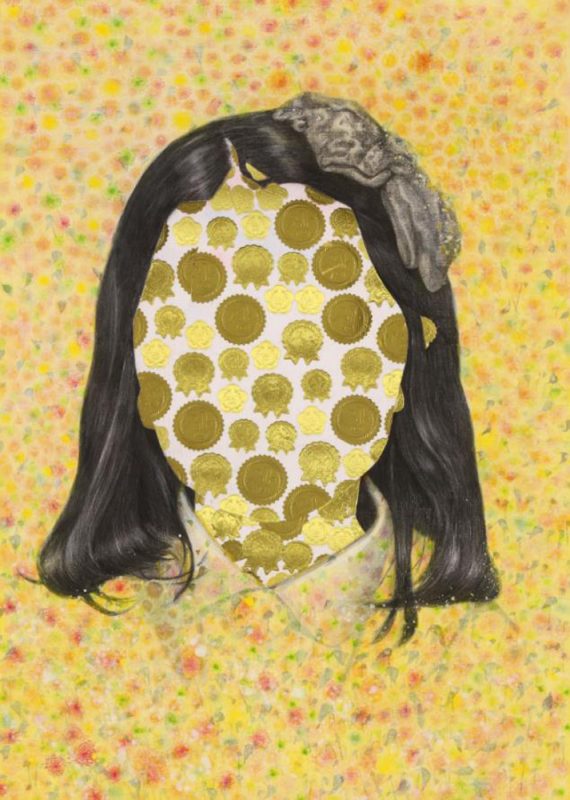 아는 얼굴, Sticker pencil on paper , 68x48cm, 2018-2019