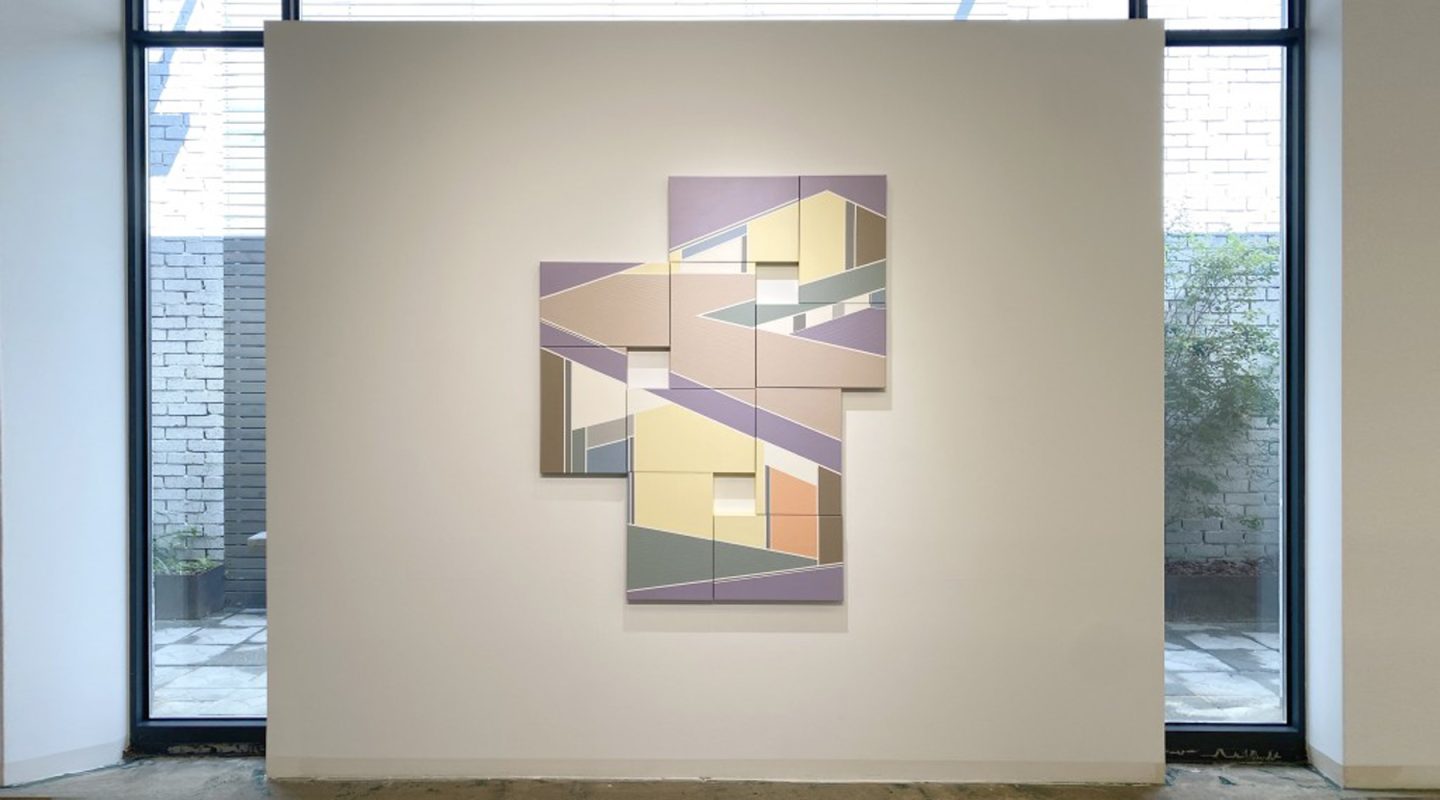 기억을 그리다 기억의 걸음, 캔버스에 테이프와 아크릴릭, 109×136, 각 27×41cm, 2020