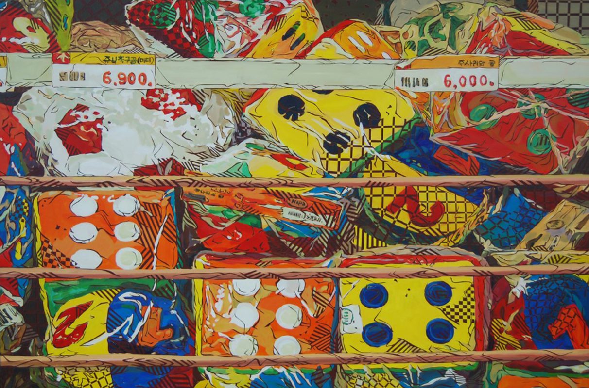 주사위, Acrylic on canvas,-Plastic sheet cutting, 5x91cm, 2012