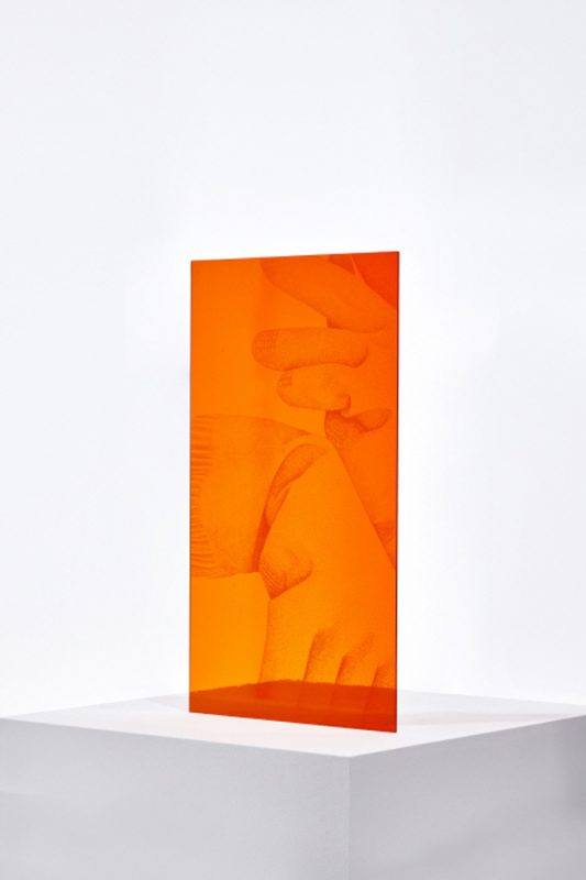 Gesture concept cut , Engraved on sheet glass, 61x35cm, 2022-1